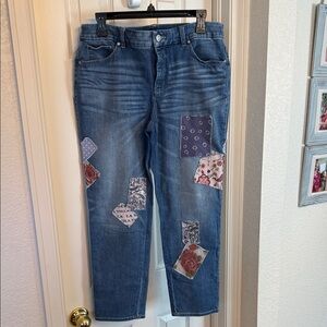 Blue Patchwork Floral Jeans